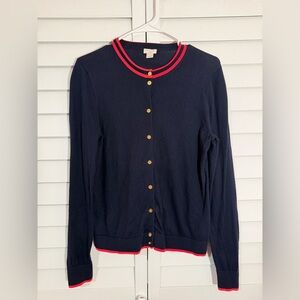 J. Crew Navy Caryn Cardigan with Coral Red Trim